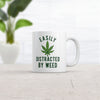 Funny 'Easily Distracted by Weed' Mug - 11oz Novelty Coffee Cup for Pot Smokers with 420 Leaf Graphic