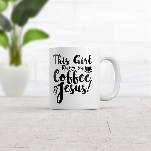 Funny Faith Mug: 'This Girl Runs on Coffee and Jesus' - 11oz Church Novelty Cup